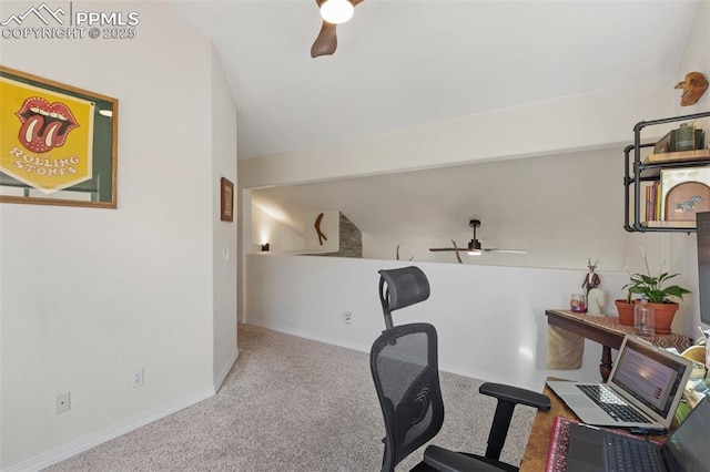 3320 Chestnut Glen Ln, Colorado Springs, CO 80918 - office space featuring ceiling fan, carpet, baseboards, and vaulted ceiling