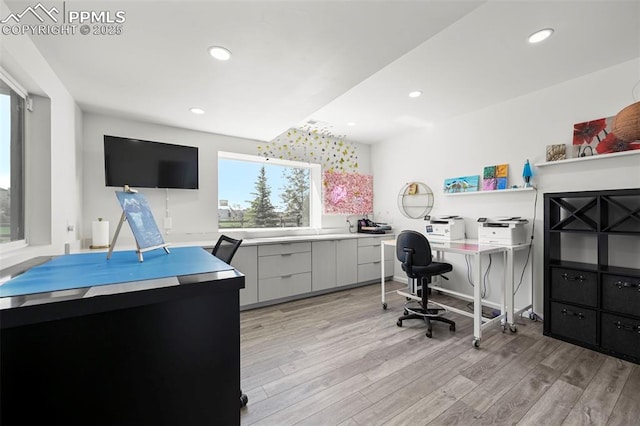 10423 Bergan Peak Ct, Colorado Springs, CO 80924 - office area featuring light wood-style floors and recessed lighting