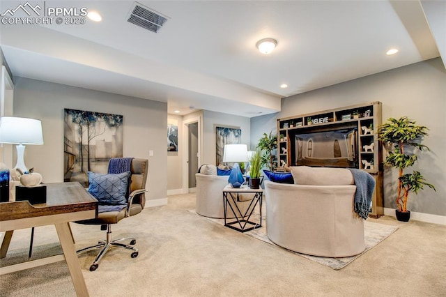 10708 Kentwood Dr, Colorado Springs, CO 80924 - carpeted living room featuring recessed lighting and a desk