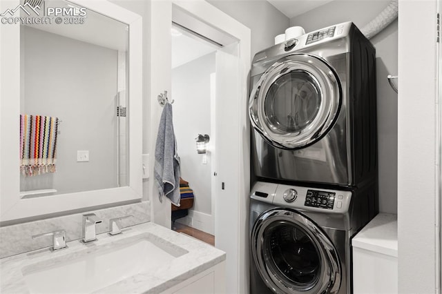 112 N 12th St, Colorado Springs, CO 80904 - washroom featuring stacked washer and clothes dryer