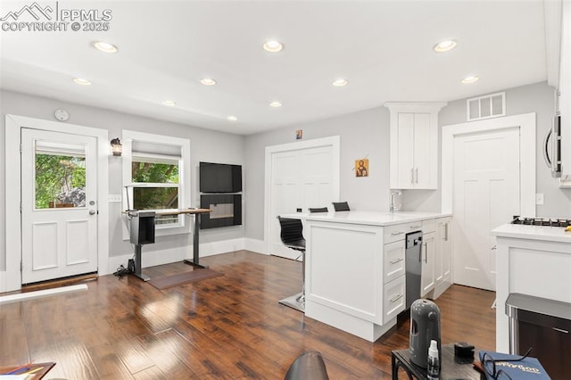 112 N 12th St, Colorado Springs, CO 80904 - kitchen with a peninsula, white cabinetry, light countertops, recessed lighting, and appliances with stainless steel finishes