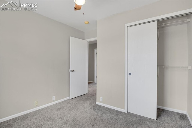 9344 Hirono Rd, Peyton, CO 80831 - unfurnished bedroom featuring carpet flooring, a closet, and ceiling fan