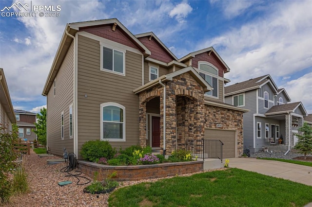 6808 Black Saddle Dr, Colorado Springs, CO 80924 - craftsman-style home featuring concrete driveway, stone siding, and a garage