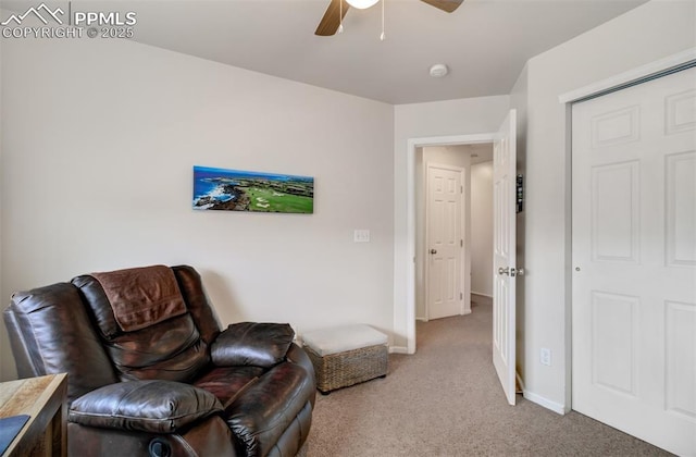 5128 Mountain Air Cir, Colorado Springs, CO 80916 - living area with ceiling fan and carpet flooring