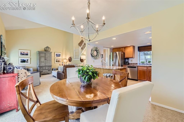 2512 Elite Ter, Colorado Springs, CO 80920 - dining room featuring light carpet, a chandelier, and recessed lighting