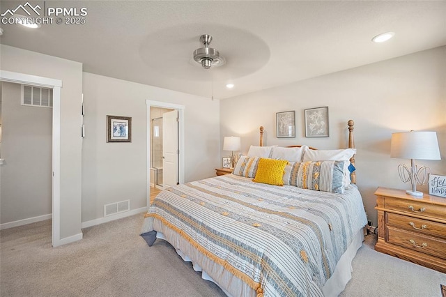 8082 Goldenray Pl, Colorado Springs, CO 80908 - carpeted bedroom featuring recessed lighting, ceiling fan, and ensuite bathroom