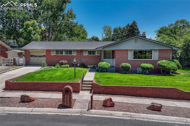 2533 Bennett Ave, Colorado Springs, CO 80909 - ranch-style house featuring an attached garage, a front yard, brick siding, and driveway