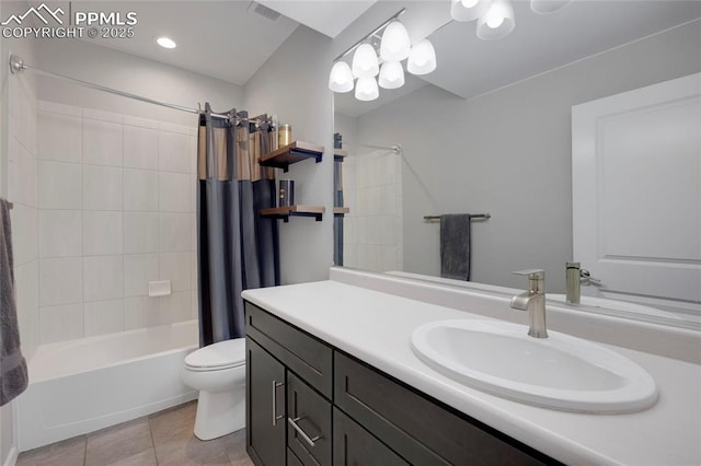 10076 Oro Belle Ct, Colorado Springs, CO 80924 - full bath with vanity, shower / bath combo with shower curtain, tile patterned flooring, and recessed lighting