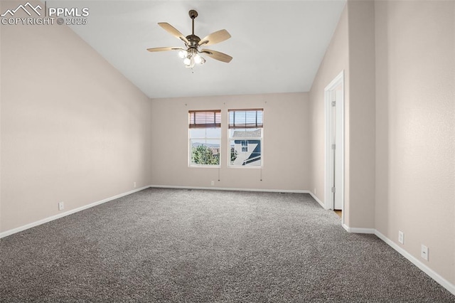 8753 Bamboo Grv, Colorado Springs, CO 80951 - unfurnished room with lofted ceiling, carpet floors, and a ceiling fan