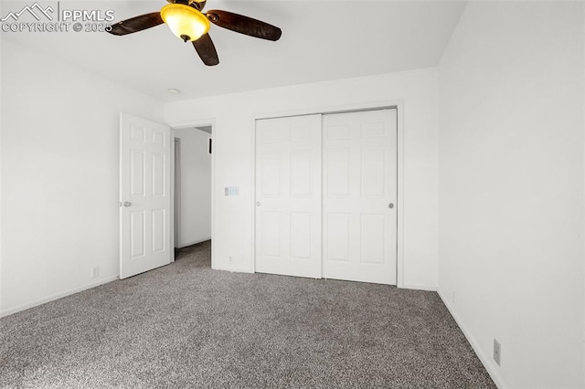 8753 Bamboo Grv, Colorado Springs, CO 80951 - unfurnished bedroom featuring carpet floors, a ceiling fan, and a closet