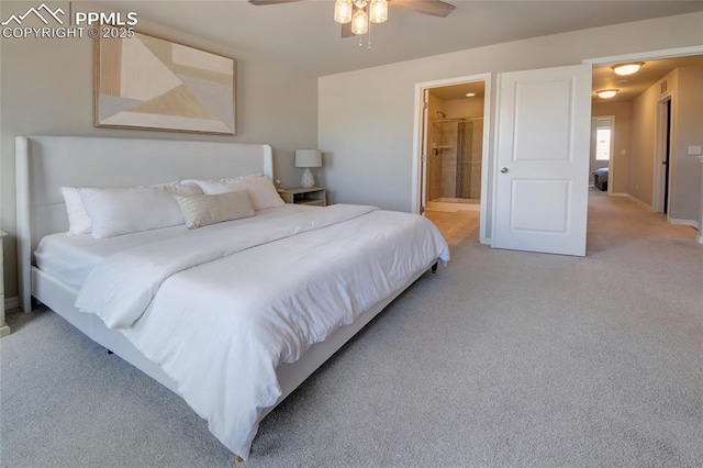 6069 Inman Vw, Colorado Springs, CO 80924 - bedroom with light carpet, ensuite bath, and ceiling fan