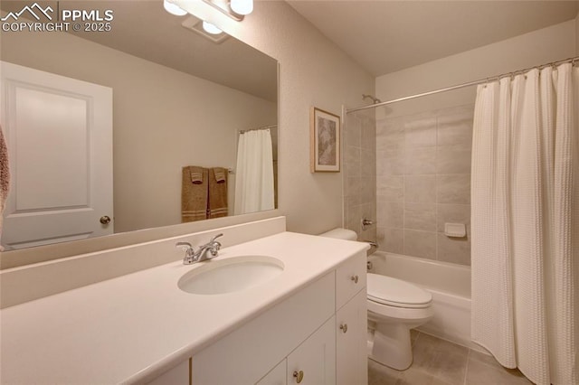 6069 Inman Vw, Colorado Springs, CO 80924 - bathroom with vanity, shower / bath combination with curtain, and tile patterned floors