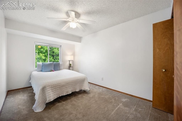 2035 Springcrest Rd, Colorado Springs, CO 80920 - bedroom featuring a textured ceiling, carpet flooring, and a ceiling fan