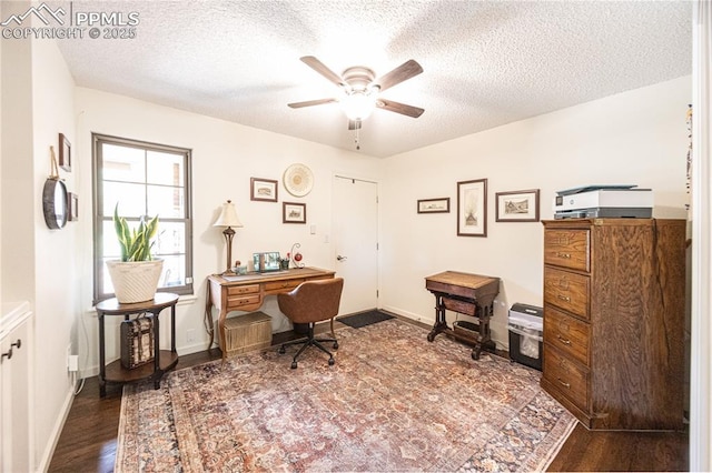 2125 Glenhill Rd, Colorado Springs, CO 80906 - office featuring ceiling fan, a textured ceiling, and dark wood-style flooring