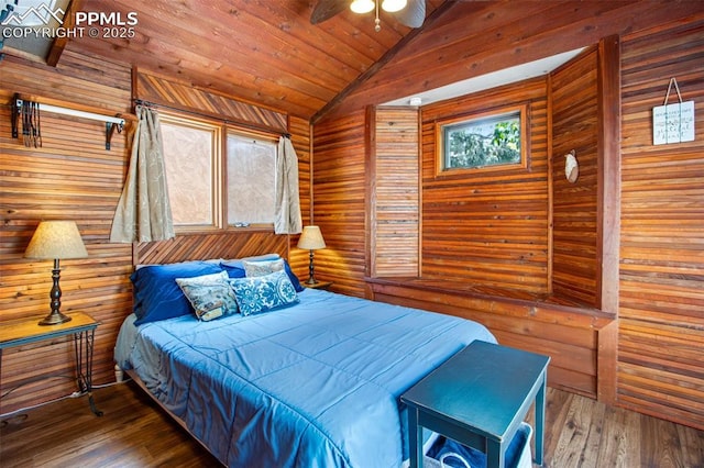 244 Washington St, Monument, CO 80132 - bedroom featuring lofted ceiling, wood finished floors, wooden ceiling, and wooden walls