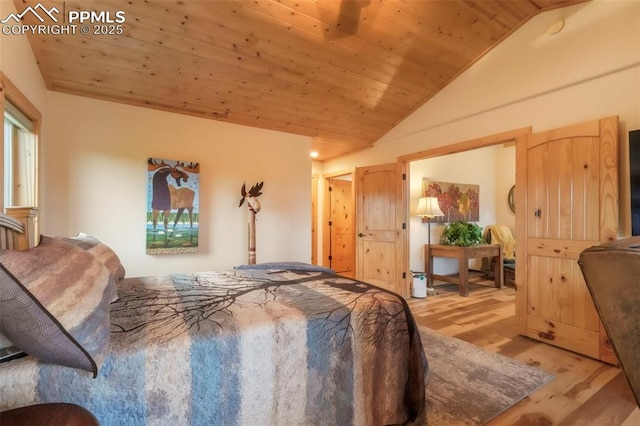 71 Crestone Cir, Florissant, CO 80816 - bedroom with vaulted ceiling, light wood-style floors, and wood ceiling
