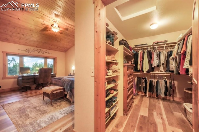 71 Crestone Cir, Florissant, CO 80816 - walk in closet with vaulted ceiling, wood finished floors, and ceiling fan