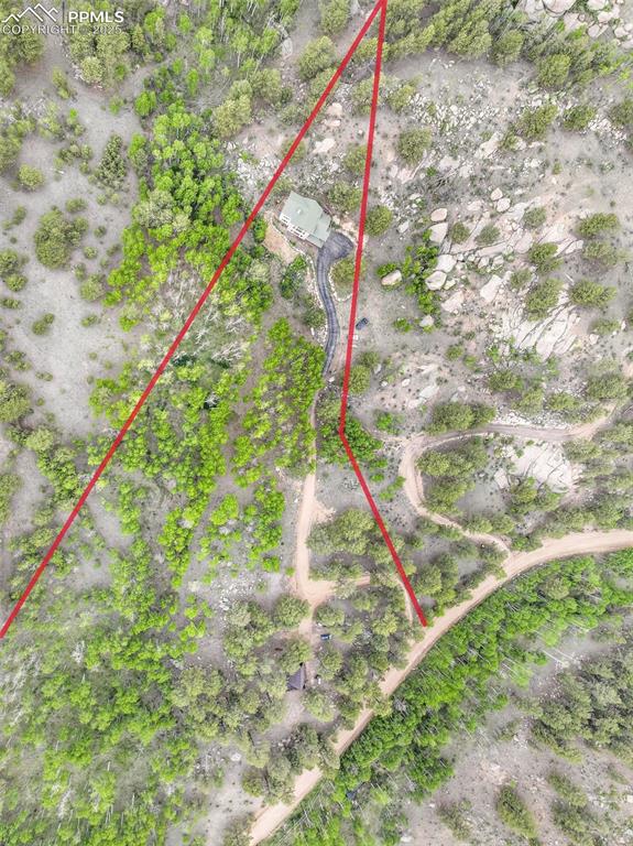 71 Crestone Cir, Florissant, CO 80816 - aerial view of property's location with property parcel outlined