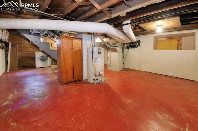 620 E Fontanero St, Colorado Springs, CO 80907 - unfinished basement featuring water heater, washer / dryer, stairway, and heating unit