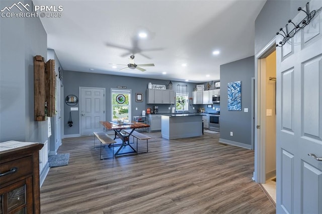 333 Della Fox Ln, Westcliffe, CO 81252 - foyer with recessed lighting, ceiling fan, and dark wood finished floors