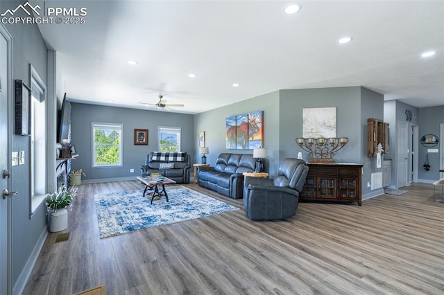 333 Della Fox Ln, Westcliffe, CO 81252 - living area with recessed lighting, wood finished floors, and a ceiling fan