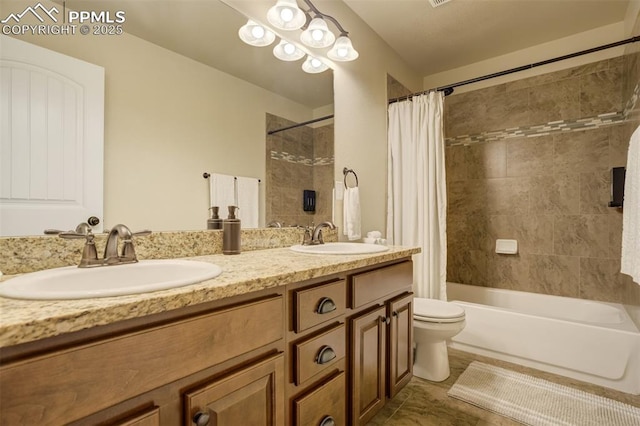 10280 Abrams Dr, Colorado Springs, CO 80925 - bathroom featuring shower / bath combination with curtain and double vanity