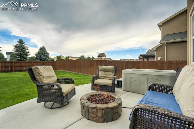 10280 Abrams Dr, Colorado Springs, CO 80925 - fenced backyard with a fire pit and a patio area