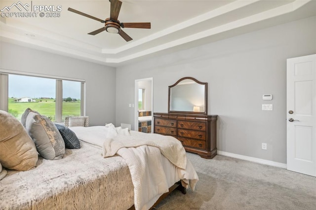 7416 Crow Ct, Colorado Springs, CO 80908 - bedroom featuring a raised ceiling, carpet, and ceiling fan