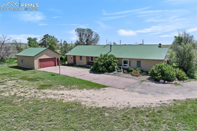 2550 Slocum Rd, Peyton, CO 80831 - single story home with an outdoor structure, a detached garage, and a front lawn