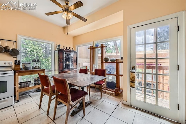 376 Gardenia Rd, Woodland Park, CO 80863 - dining space featuring plenty of natural light, ceiling fan, and light tile patterned flooring