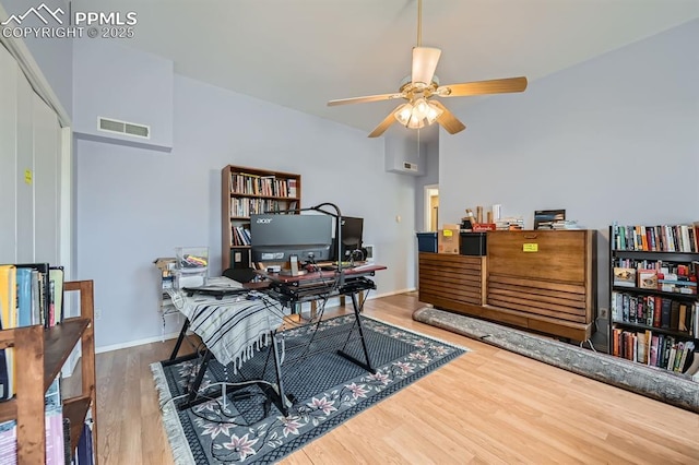 376 Gardenia Rd, Woodland Park, CO 80863 - home office featuring wood finished floors and a ceiling fan