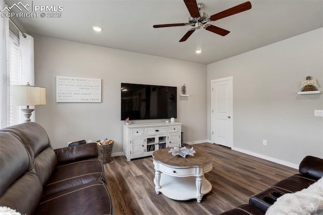 8101 Goldenray Pl, Colorado Springs, CO 80908 - living area with ceiling fan, dark wood-type flooring, and recessed lighting