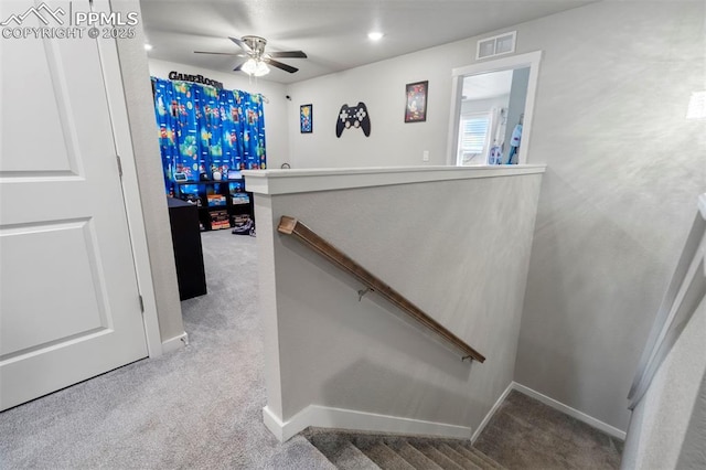 8101 Goldenray Pl, Colorado Springs, CO 80908 - stairway with carpet and ceiling fan