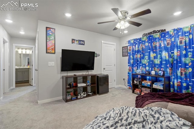 8101 Goldenray Pl, Colorado Springs, CO 80908 - bedroom with carpet floors, recessed lighting, and a ceiling fan