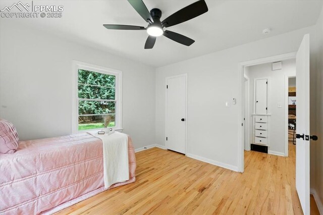 1314 Pioneer Rd, Colorado Springs, CO 80907 - bedroom with light wood-style flooring and a ceiling fan