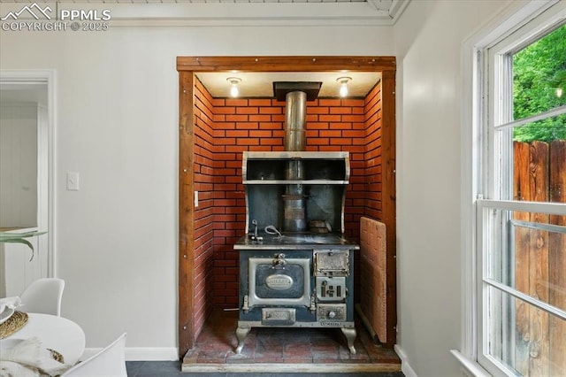 1314 Pioneer Rd, Colorado Springs, CO 80907 - detailed view of a wood stove and ornamental molding