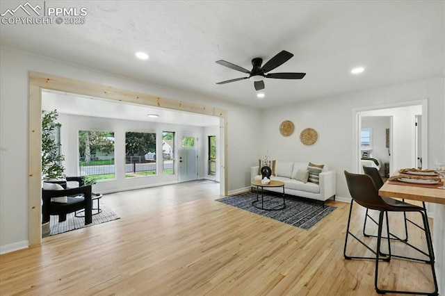1314 Pioneer Rd, Colorado Springs, CO 80907 - living room with light wood-type flooring, recessed lighting, and ceiling fan