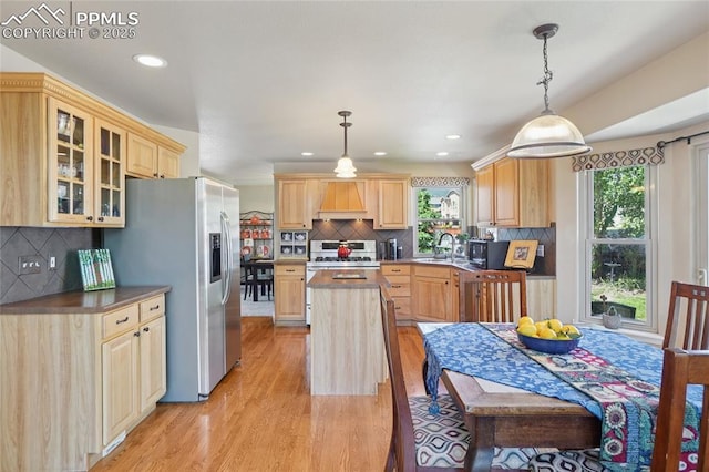 392 Pyrite Ter, Colorado Springs, CO 80905 - kitchen featuring stainless steel appliances, light brown cabinets, plenty of natural light, and recessed lighting