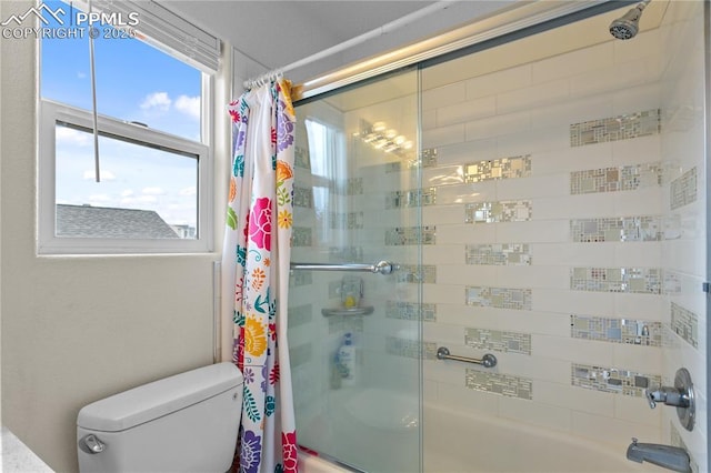 6355 Casual Dr, Colorado Springs, CO 80923 - bathroom with bath / shower combo with glass door and toilet