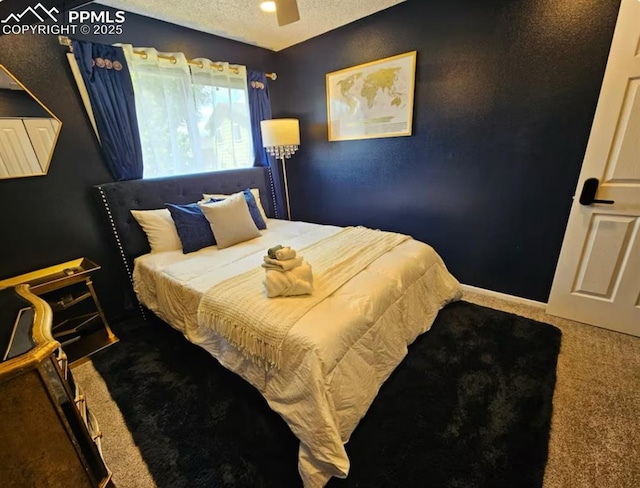 4110 Novia Dr, Colorado Springs, CO 80911 - carpeted bedroom featuring a ceiling fan and a textured ceiling