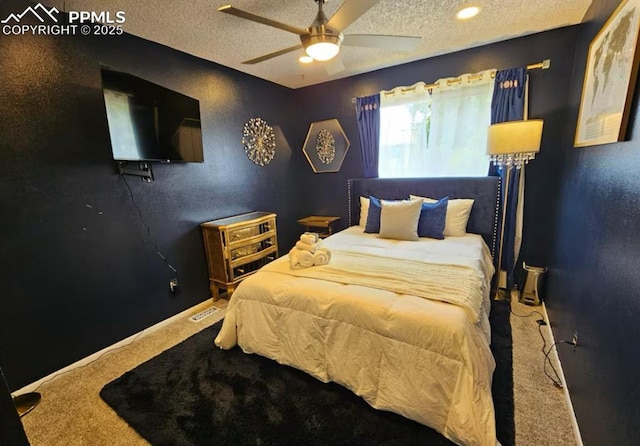 4110 Novia Dr, Colorado Springs, CO 80911 - bedroom with carpet floors, a textured ceiling, a ceiling fan, and recessed lighting