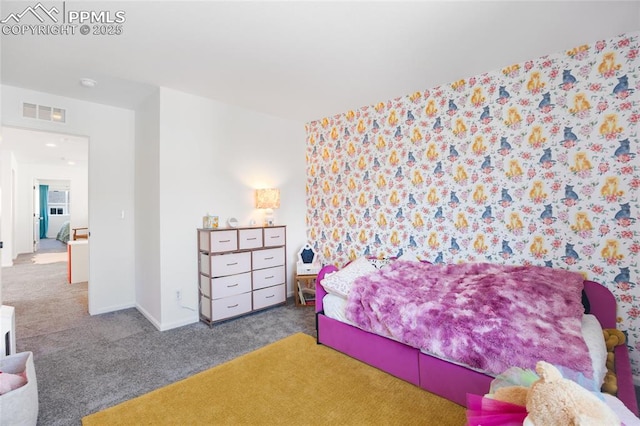 16423 Mountain Flax Dr, Monument, CO 80132 - carpeted bedroom with baseboards and wallpapered walls