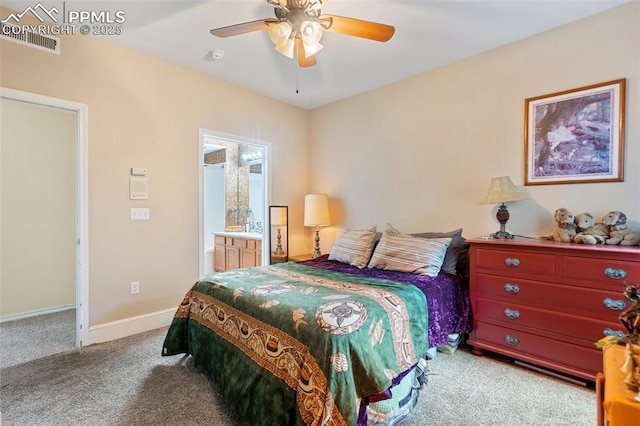 3847 Riviera Grv Unit 102, Colorado Springs, CO 80922 - carpeted bedroom with ensuite bath and ceiling fan
