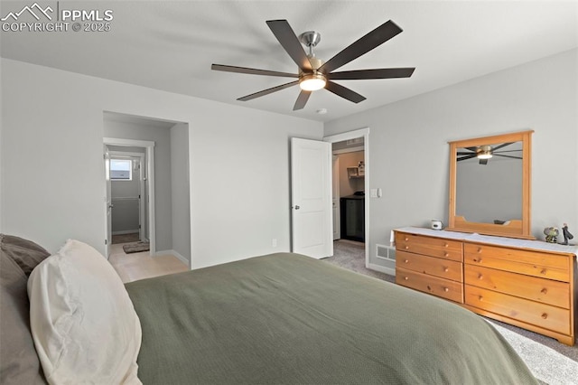 2481 Horsemanship Ct, Colorado Springs, CO 80922 - bedroom featuring light colored carpet and ceiling fan