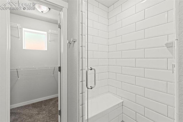 2481 Horsemanship Ct, Colorado Springs, CO 80922 - bathroom featuring a stall shower and a spacious closet