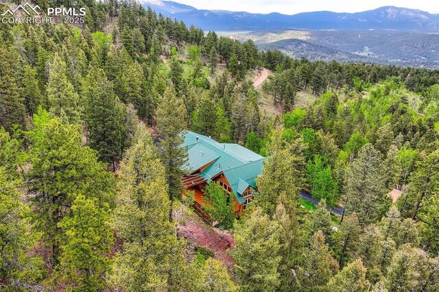 1527 S Pine Dr, Bailey, CO 80421 - view from above of property with a forest and a mountain backdrop