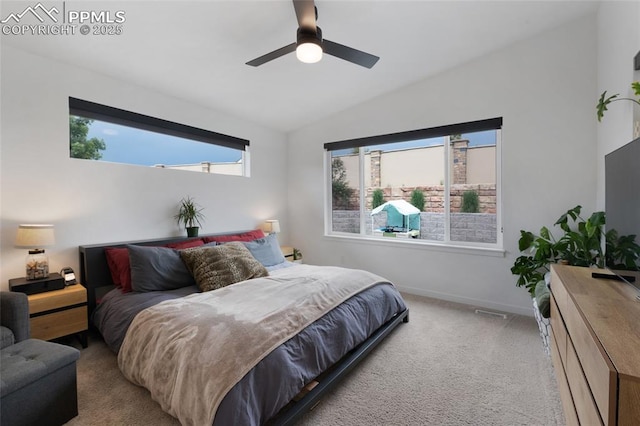 4841 Hanging Lake Cir, Colorado Springs, CO 80924 - bedroom featuring lofted ceiling, carpet flooring, and ceiling fan