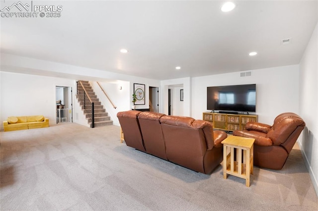 4841 Hanging Lake Cir, Colorado Springs, CO 80924 - living room with carpet floors, stairs, and recessed lighting