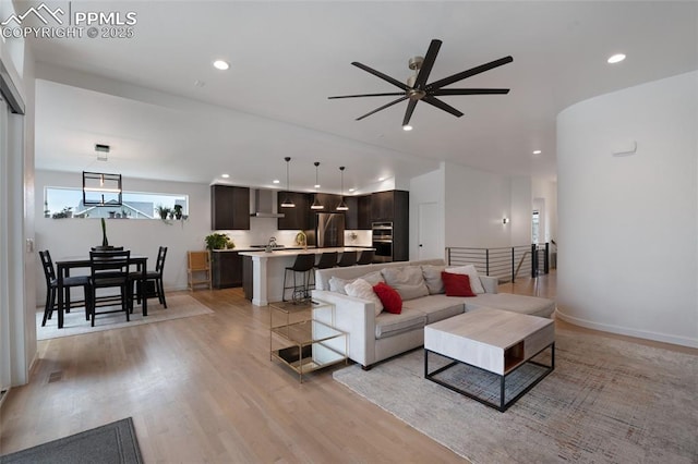 4841 Hanging Lake Cir, Colorado Springs, CO 80924 - living area featuring a ceiling fan, light wood-style floors, and recessed lighting