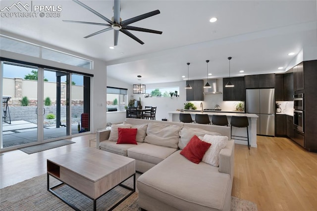 4841 Hanging Lake Cir, Colorado Springs, CO 80924 - living room featuring light wood-style flooring, recessed lighting, and ceiling fan